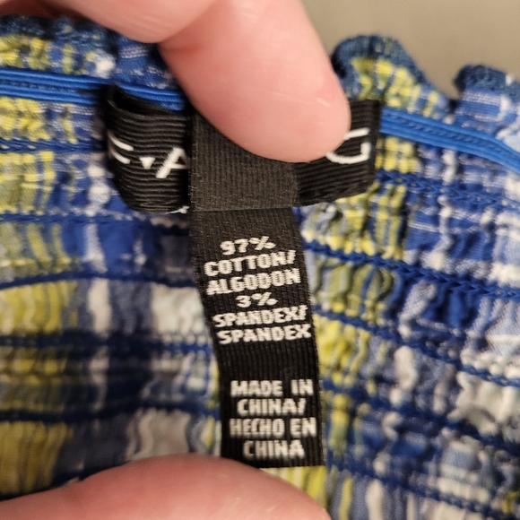 Blue and Yellow Plaid Vintage Tube Tank Top Sz Lg Front pockets - Picture 8 of 8